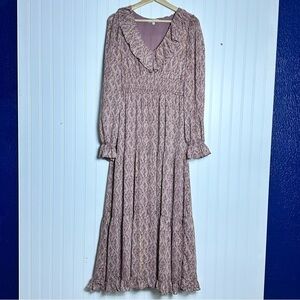 Moon River dainty floral Maxi Dress Tiered Ruffled M Cottagecore Boho Peasant